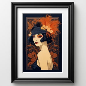 1920s Flapper Art Illustration 1920 Vintage Wall Decor Wall Art Deco Floral Frame Flapper Art