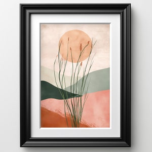 Boho Southwest Painting Abstract Desert Thin Plants Sunset
