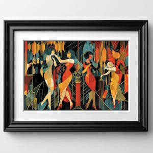 1920 Abstract Painting Art Print  Flappers Dancing Party
