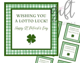 Wishing You A Lotto Luck St. Patrick's Day Gift Tag | St. Patrick's Day Gift Tag Ideas | 3x3" Tag | Gift Ideas | Green Gingham