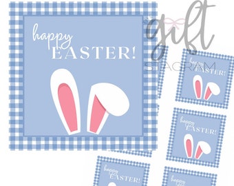 Happy Easter Gift Tag | DIGITAL DOWNLOAD | Easter Gift Tag | Easter Gift Ideas | Hostess Gift | 3x3" Tag | Blue Gingham