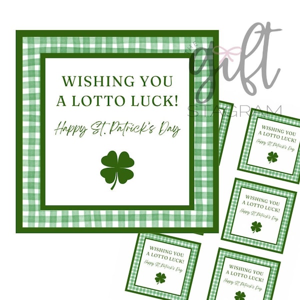 Wishing You A Lotto Luck St. Patrick's Day Gift Tag | St. Patrick's Day Gift Tag Ideas | 3x3" Tag | Gift Ideas | Green Gingham