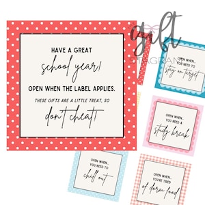Openen wanneer het etiket van toepassing is... Cadeaukaartje BUNDEL | DIGITALE DOWNLOAD |  Cadeau-ideeën voor terug naar school | Cadeau-ideeën student | Label van 3 x 3 inch