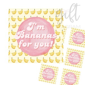 Ich bin Bananen für dich Valentinstag Geschenkanhänger | Valentinstag Geschenkanhänger | Bananen Anhänger | 3x3" Anhänger | Pink und Gelb