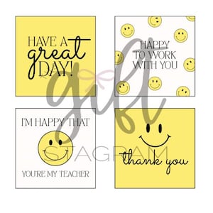 Smiley Geschenkanhänger Set | DIGITALER DOWNLOAD | Ich wünsche Ihnen einen schönen Tag, danke, glücklich, mit Ihnen zu arbeiten, glücklich, dass Sie mein Lehrer sind | Ausdrucke