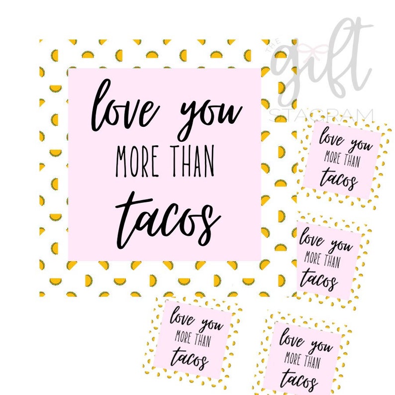 Love You More Than Tacos Gift Tag, Valentine's Day Gift Tag, tacos and tequila gift tag, pink and tacos tag
