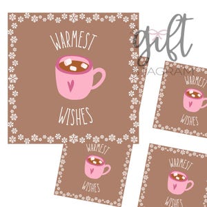 Warmest Wishes Hot Cocoa Cadeaukaartje | DIGITALE DOWNLOAD | Cadeaukaartjes voor warme chocolademelk | Kerstcadeaulabel | Label van 3 x 3 inch