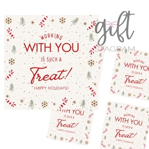 Etiqueta de presente Working With You Is A Treat | DOWNLOAD DIGITAL | Etiqueta de presente de Natal | Ideia de presente de boas festas | Etiqueta de Natal para colegas de trabalho | Etiqueta 3x3"
