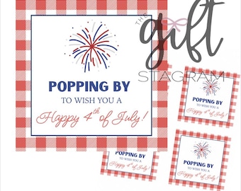 Passando per augurarti un felice 4 luglio Etichetta regalo / DOWNLOAD DIGITALE / Etichetta regalo del 4 luglio / Etichette regalo estive / Etichetta 3x3"