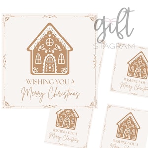 Ik wens je een vrolijk kerstfeest Tag | DIGITALE DOWNLOAD | Cadeaukaartje voor fijne feestdagen | Cadeaukaartje Gingerbread House | Kerstcadeaulabel | Label van 3 x 3 inch
