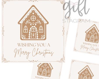 Wishing You a Merry Christmas Tag | DIGITAL DOWNLOAD | Happy Holidays Gift Tag | Gingerbread House Gift Tag | Christmas Gift Tag | 3x3&quot; Tag