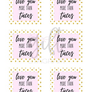 Je t'aime plus que des tacos Étiquette-cadeau Étiquette-cadeau Saint-Valentin Accompagner des tacos et des tequilas en cadeau Étiquette-cadeau simple pour la Saint-Valentin image 4