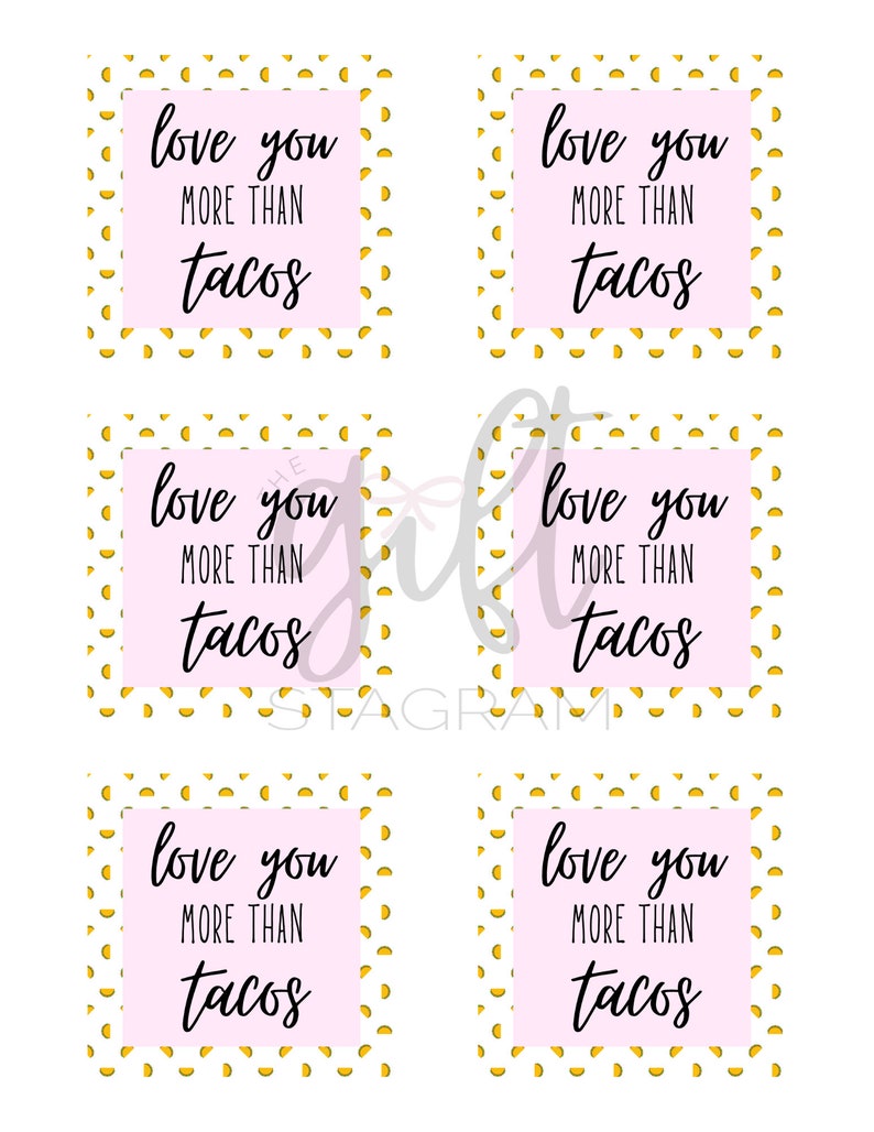 Je t'aime plus que des tacos Étiquette-cadeau Étiquette-cadeau Saint-Valentin Accompagner des tacos et des tequilas en cadeau Étiquette-cadeau simple pour la Saint-Valentin image 4