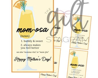 Etiqueta de presente Mom•osa | Etiqueta de vinho Happy Mother's Day | DOWNLOAD DIGITAL | Etiquetas de presente para o dia das mães | Etiquetas digitais | Etiquetas imprimíveis