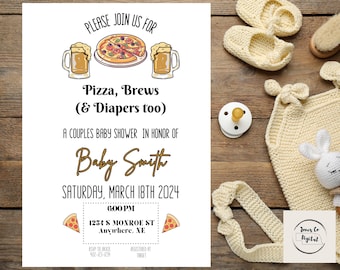 Pizza, Brews & Diapers Too Baby Shower Invite : Digital/Editable Invitation