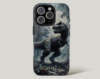 Dark Scary T-Rex Impasto Painting Phone Case, Cute Nature Aesthetic, iPhone 15 14 13 12 11 Pro Max 8 Plus X, Samsung Galaxy S23 S22 S20