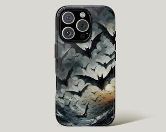 Black Bats in Flight Impasto Phone Case,  Cute Nature Aesthetic, iPhone 15 14 13 12 11 Pro Max 8 Plus X, Samsung Galaxy S23 S22 S20 Ultra