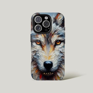 Gray Wolf Phone Case Wildlife Oil Painting iPhone Cover Realistic Forest Animal Art Aesthetic for iPhone 16 15 14 13 Pro Max, Samsung Galaxy