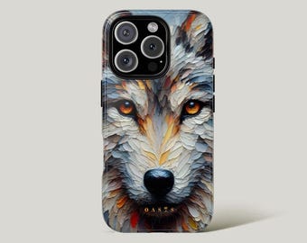 Gray Wolf Phone Case Wildlife Oil Painting iPhone Cover Realistic Forest Animal Art Aesthetic for iPhone 16 15 14 13 Pro Max, Samsung Galaxy