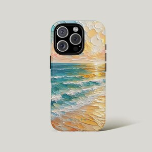 Beach Sunset Phone Case Coastal Ocean Painting iPhone Cover Coquette Preppy Nature Aesthetic iPhone 16 15 14 13 12 Pro Max Samsung Galaxy