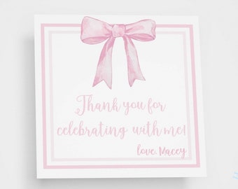 Pink Bow Thank You Tags | Girl Birthday Party | Favor Tags | Bonnets and Bows Birthday Party | Editable | Printable | Digital Download