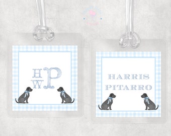 Personalized Bag Tag | Diaper Bag | School | Lunch Box | Backpack | Laminated Tag | Black Lab | Blue | Boy | Customs Available Upon Request
