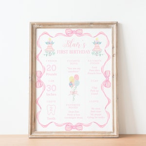 Watercolor Pink Cake and Balloons Birthday Milestone Sign | Poster | Editable | Milestone Board | Digital | First Birthday | Party Decor