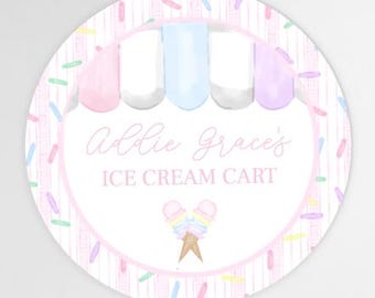Ice Cream Cup Stickers | Sweet One | Pink | Sprinkles | Two Scoops | Editable Text | Favor Tags | Digital | Birthday | Pastel
