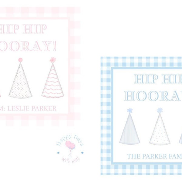 Birthday Gift Tags | Party Hats | Girl | Boy | Pink | Blue | Enclosure Cards | Printable | Digital | Editable | Watercolor | Birthday Card