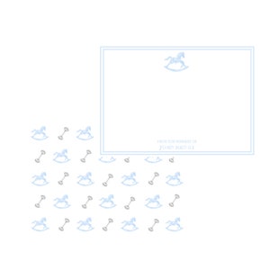Papelería para bebés con forma de caballo mecedor / Papelería personalizada / Niño / Azul / Baby Shower / Tarjetas de agradecimiento / Acuarela / Grandmillennial / Preppy
