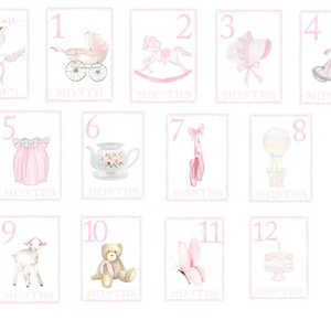 Cartes d'étape aquarelles pour bébé fille | Héritage | millésime | Classique | Cadeau baby shower | Cartes imprimables | Numérique | Grand millénaire