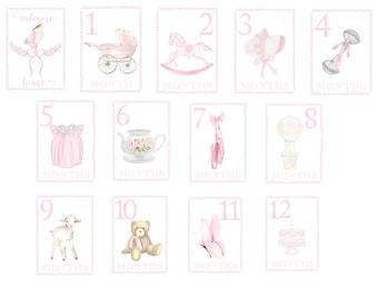 Watercolor Baby Girl Milestone Cards | Heirloom | Vintage | Classic | Baby Shower Gift | Printable Cards | Digital | Grandmillennial