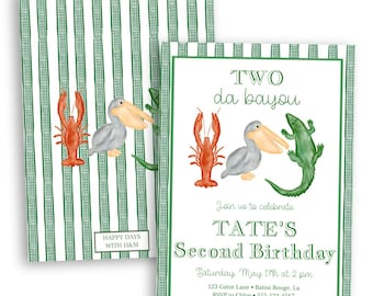 Two Da Bayou Birthday Party Invitation | Alligator | Crawfish | Pelican | Swamp | Digital Invite | New Orleans | Louisiana Theme