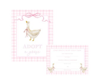 One Silly Goose Adopt A Goose Sign | Watercolor | Girl&#39;s Birthday Theme | Pink | Grandmillennial | Preppy