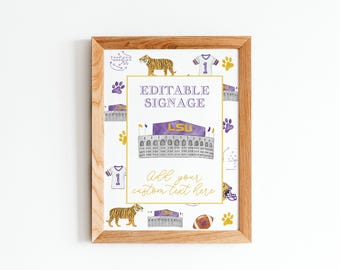 Football Birthday Signage | Football Theme | Boy | LSU | Tigers | Editable | Printable | Preppy | Grandmillennial | First Year Down | 8x10