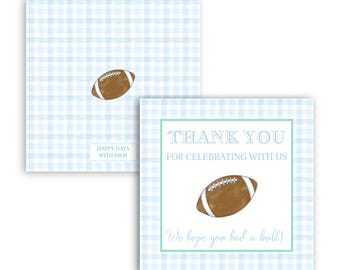 First Year Down Football Thank You Tags | Digital | Gift Tags | Favor Tags | Cards | Watercolor | Gingham | Blue | Green | Grandmillennial