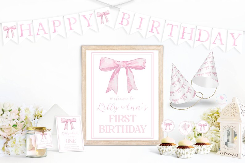 Watercolor Pink Bow "one" High Chair Banner | First Birthday Banner ...