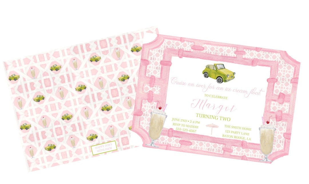 Girl's Vintage Car Birthday Invitation | Root Beer Float | Retro ...