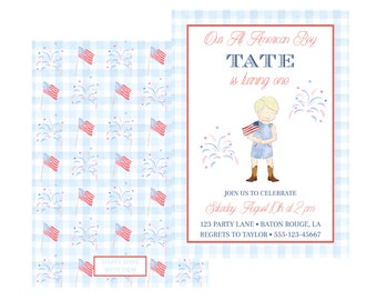 All American Boy Birthday Invitation | American Theme | Boy | 4th of July Birthday | Editable | Print at Home | Preppy | Patriotic