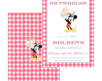 Oh Twodles Birthday Invitation | Boy | Watercolor | Editable | Print at Home | Preppy | Gingham | Second Birthday