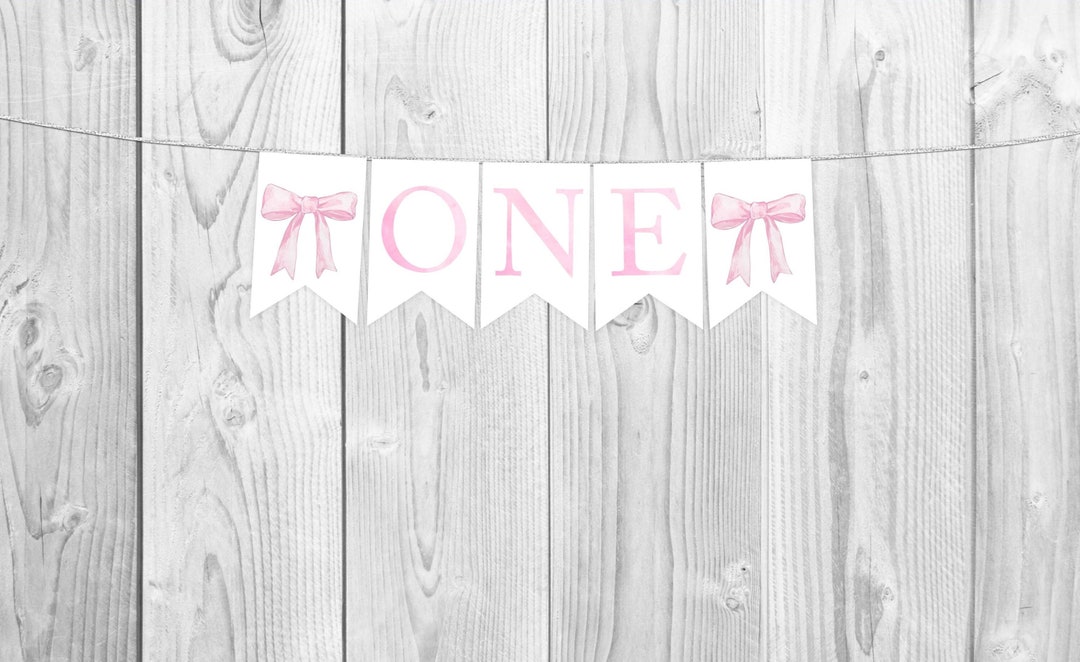 Watercolor Pink Bow "one" High Chair Banner | First Birthday Banner ...
