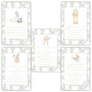 Cartões de mesa de rimas infantis | Hey Diddle Diddle | Humpty Dumpty | Mother Goose | Decoração de berçário | Decoração de chá de bebê | Grandmillennial