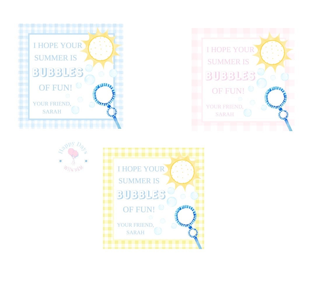 Summer Class Favors | Bubbles | Gift Tags | End of Year | Custom ...