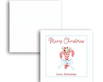 Christmas Gift Tags | Class Favors | Blue | Candy Canes| Boy | Enclosure Cards | Printable | Digital | Editable | Watercolor | Stickers