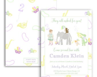 Mardi Gras Theme Birthday Invitation | Second Line | Party Animals | They All Asked for You | New Orleans | Alligator | Pelican | Pastel