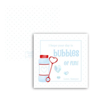 Etiquetas de San Valentín con burbujas / Niño / Azul / Etiquetas de San Valentín / Recuerdos de clase / Tarjetas / Acuarela / Imprimibles / Preppy / Grandmillennial