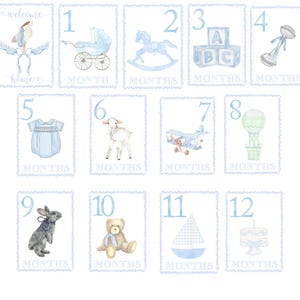 Cartes d'étape aquarelles pour bébé garçon | Héritage | millésime | Classique | Cadeau baby shower | Cartes imprimables | Numérique | Grand millénaire