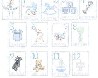 Watercolor Baby Boy Milestone Cards | Heirloom | Vintage | Classic | Baby Shower Gift | Printable Cards | Digital | Grandmillennial