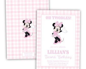 Oh Twodles Birthday Invitation | Girl | Watercolor | Editable | Print at Home | Preppy | Gingham | Second Birthday