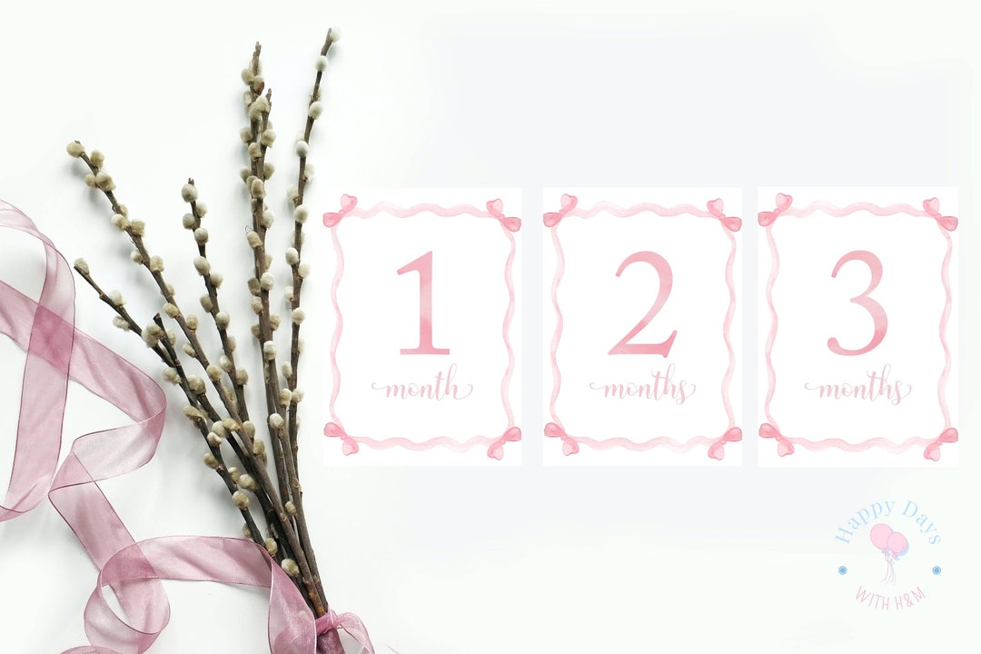 Pink Bow | Baby Girl Milestone Cards | Pink | Bow Milestone Cards ...